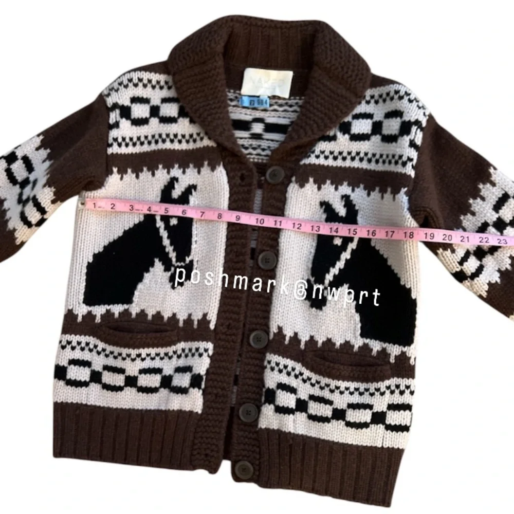 Naked Cashmere ๐ด Ryder Cardigan Intarsia Knit Sweater Horse Pony Brown Black XS - Picture 11 of 13